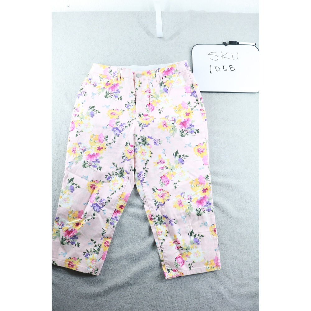 Christopher & Banks Pants Womens 10 Pink Floral Signature Slimming Cropped Capri